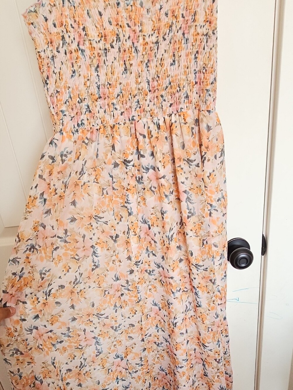 Girls Floral Smocked Summer Dress - Peach/Blush